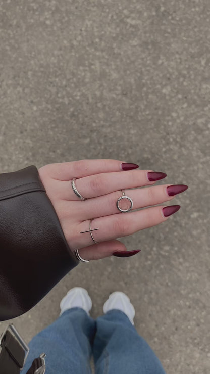 Sterling Silver Rhodium Plated Circle Ring