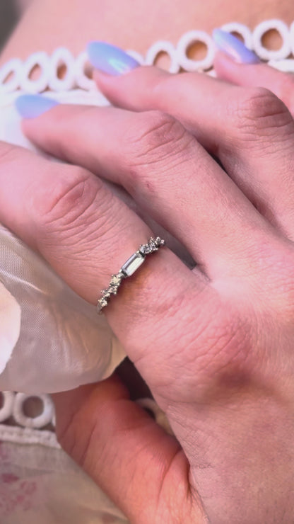 Sterling Silver Rhodium Plated Rectangle CZ Ring