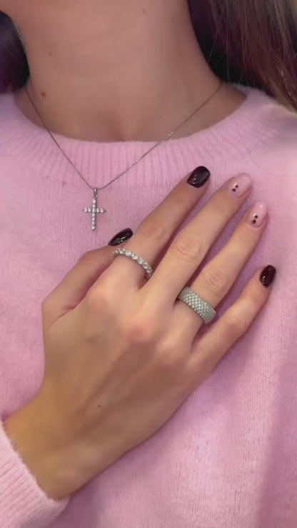 Sidabrinis rodžiuotas žiedas su 5 eilėmis cirkonių