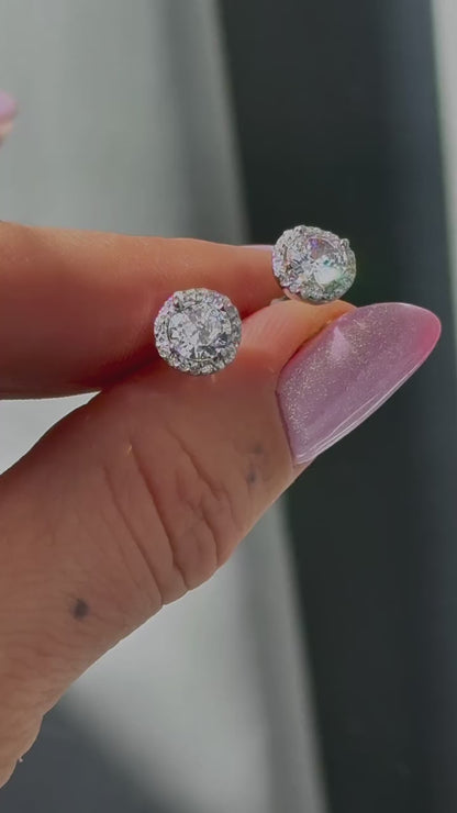 Prabangūs sidabro auskarai su žėrinčiais cirkoniais (angl. užsegimas)