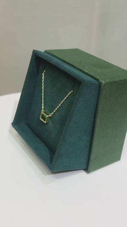 Sterling Silver Gold Plated Rectangle CZ Necklace