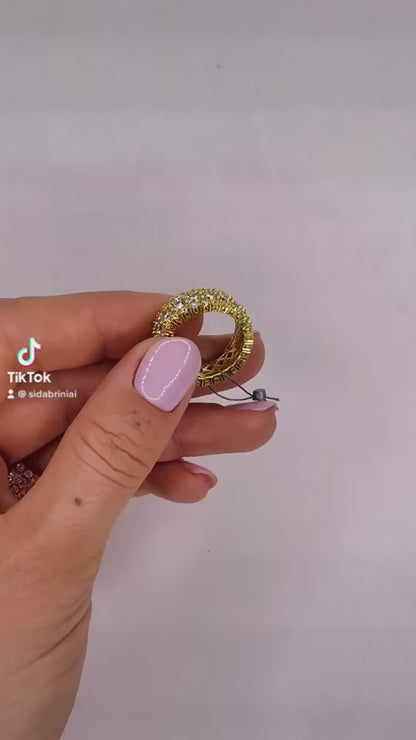 Sidabrinis auksuotas platus žiedas su cirkoniu