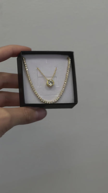 Sterling Silver Gold Plated CZ Tennis Necklace