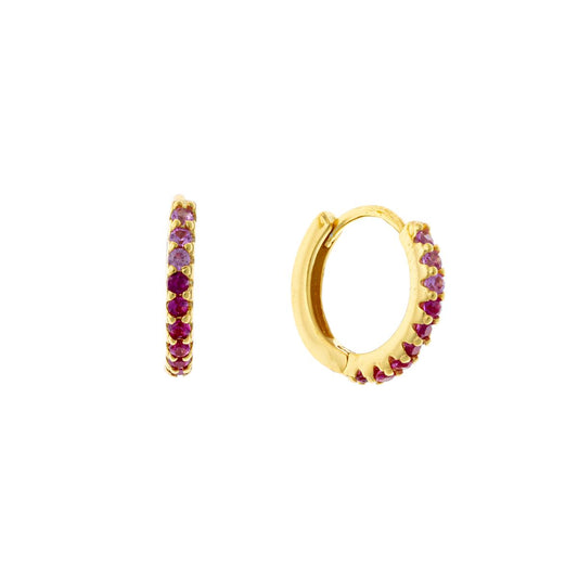 Sterling Silver Gold Plated 13 mm Hoops with Pink CZ