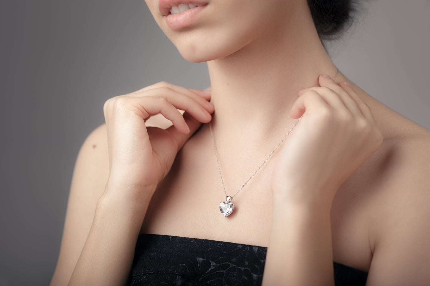 Sterling Silver Rhodium Plated CZ Heart Necklace