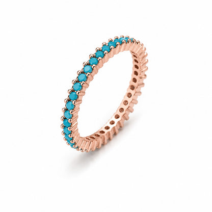 Sterling Silver Rose Gold Plated 2 mm CZ Band Ring