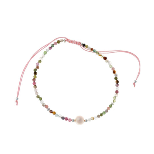 Siūlo apyrankė su perlu ir turmalino akmenukais