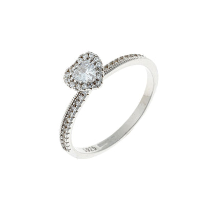 Sidabrinis rodžiuotas žiedas širdelė su cirkoniu